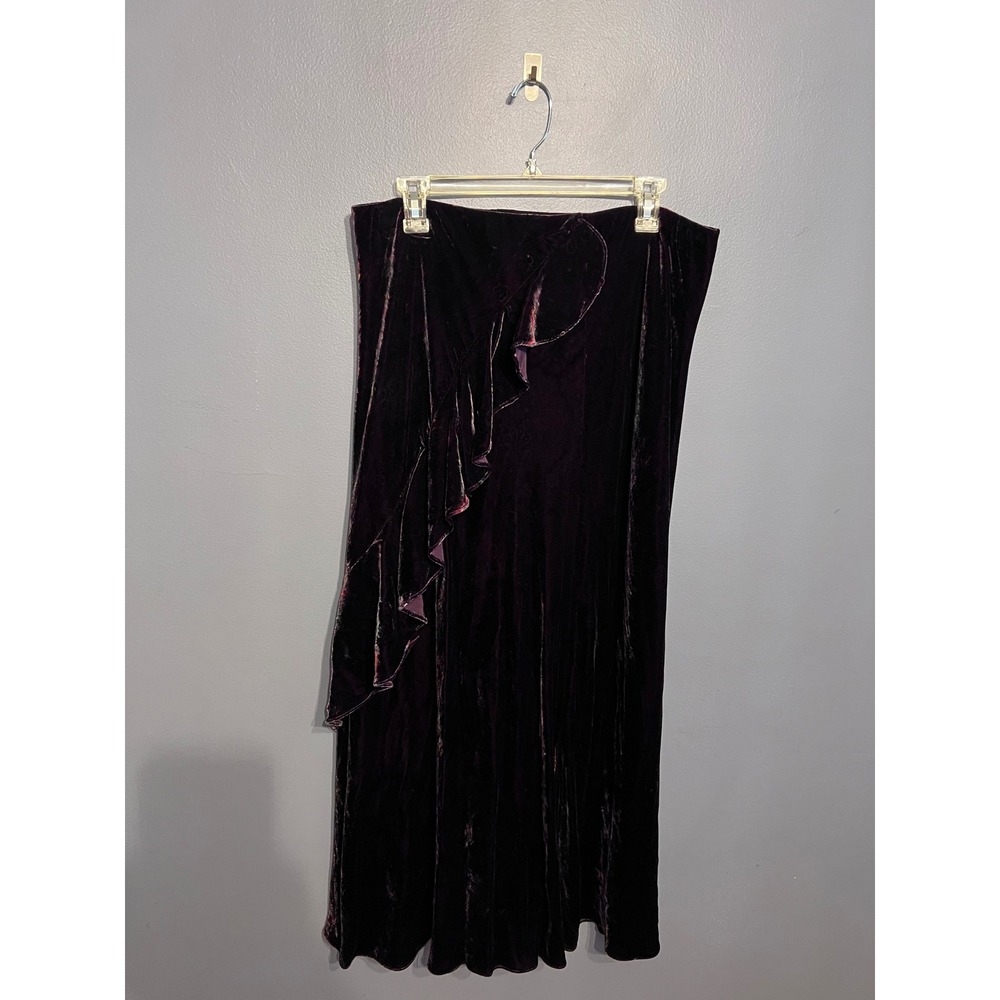 Lauren Ralph Lauren Maxi Velvet Ruffle Paisley Purple Skirt SZ LG Goth‎ Fairy